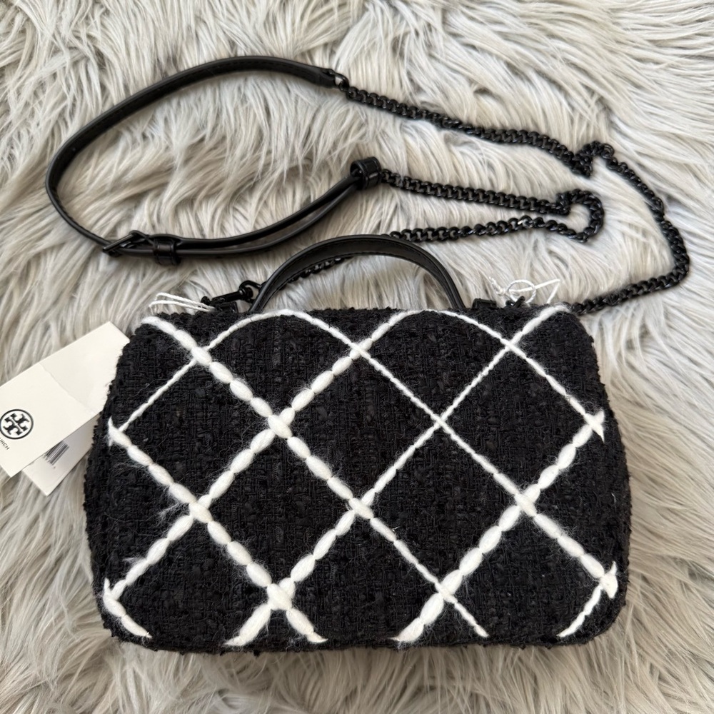 TORY BURCH Willa Tweed Mini Top Handle Bag NWT - Picture 3 of 15